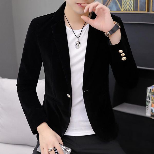 

spring and autumn men gold velvet suit slim fit corduroy small men's hair stylist casual striped suits & blazers, White;black