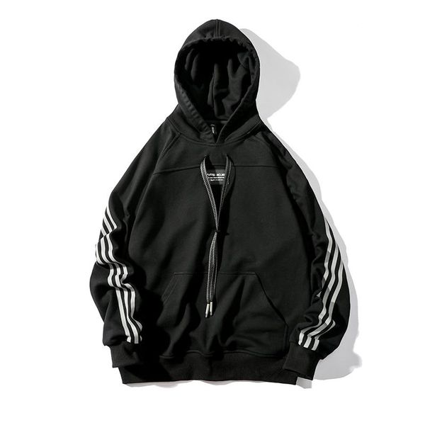 

men's hoodies & sweatshirts 2021 autumn winter three bar sweater men loose casual pullover contrast color hip hop streetwear, Black