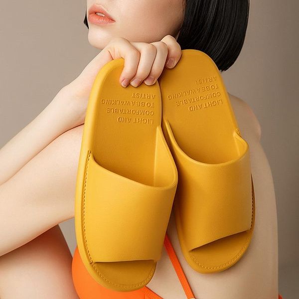 

slippers oeak 2021 indoor comfortable soft men women non-slip bathroom home shoes flat eva thick sole slides women's sandals, Black