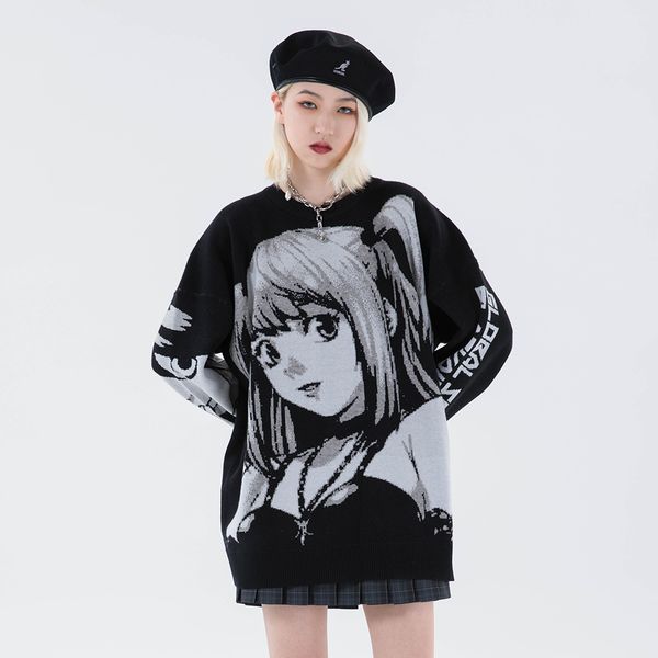

knitted harajuku winter clothes women 2021 oversized sweaters long sleeve gothic fashion japanese kawaii cartoon streetwear, Black