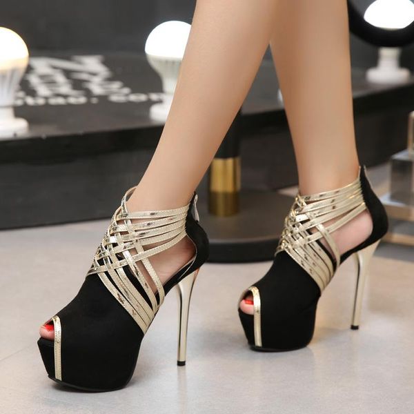 

dress shoes peep toe thin heels sandals women pumps cross tied platform wedding party for tyh6, Black