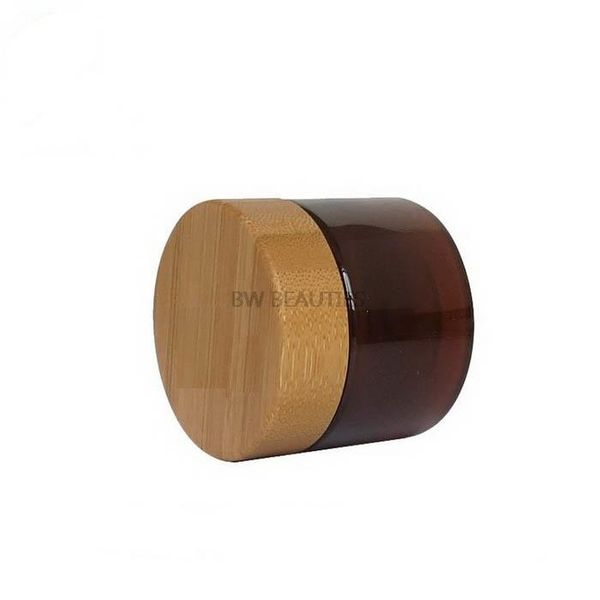 

storage bottles & jars 200pcs/lot 50g clear amber pet plastic skin care cream jar with bamboo lid, natural cosmetic mask