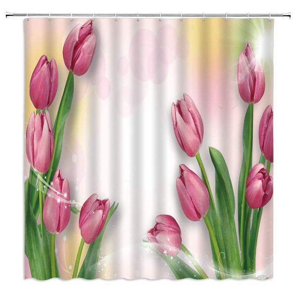 

tulip shower curtain nature romance pink floral gardening art spring flower fantasy white watercolor background fabric bathroom
