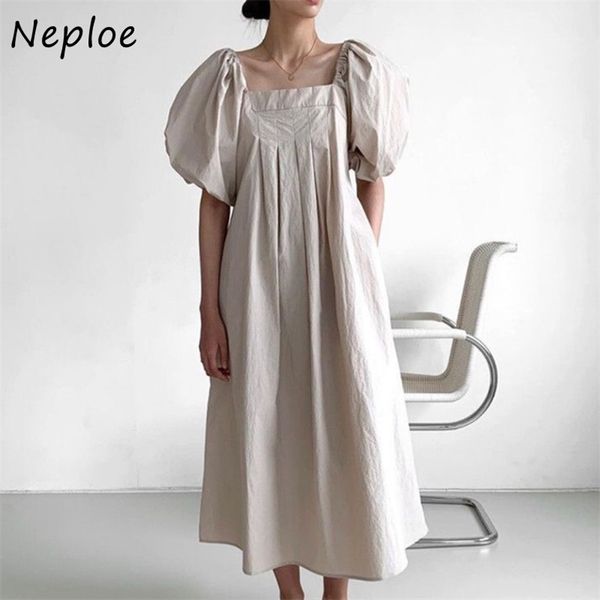 

square collar clavicle exposed dress women pullover long sleeve loose vestido high waist hip a line robe summer 210422, Black;gray