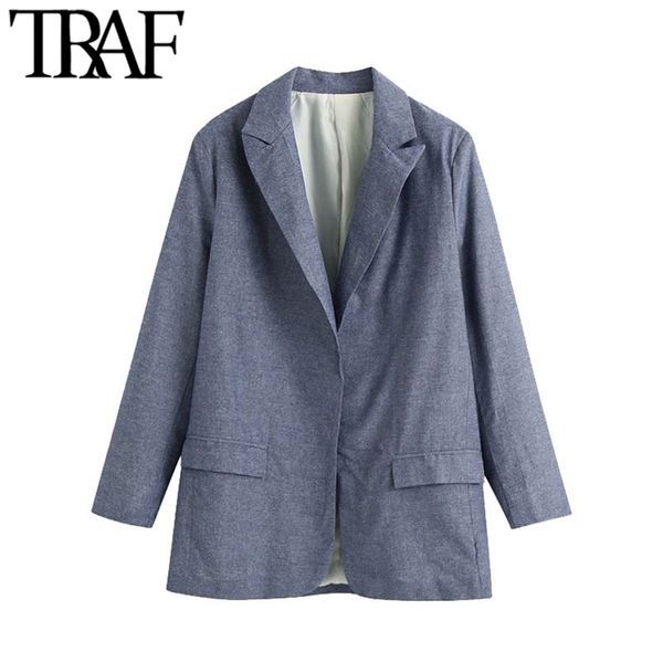

women fashion office wear open stitch blazer coat vintage long sleeve pockets female outerwear chic 210507, White;black