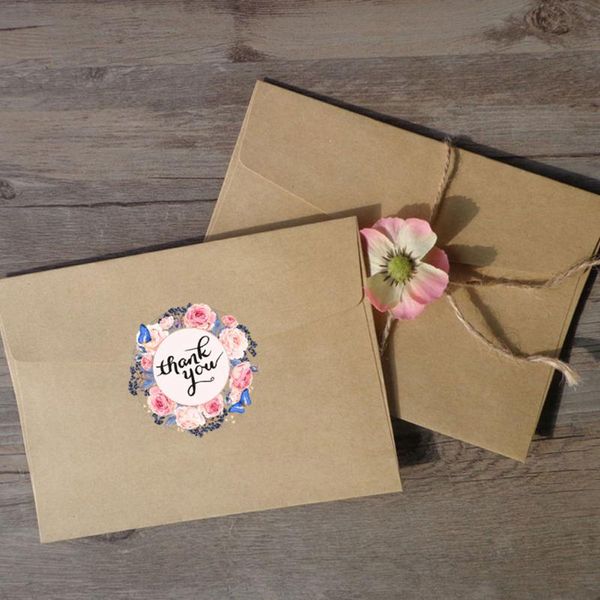 

gift wrap 500pcs a roll of 4 patterns round flower thank you sealing sticker envelope wedding holiday decoration 2021