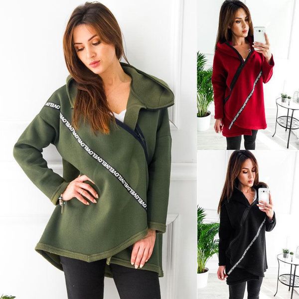 

women's hoodies & sweatshirts women long jumper zipper hooded pullover sweatshirt outwear autumn winter clothes, Black