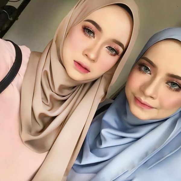 

scarves women's plain square print vintage scarf satin office head casual shawl muslim solid color, Blue;gray