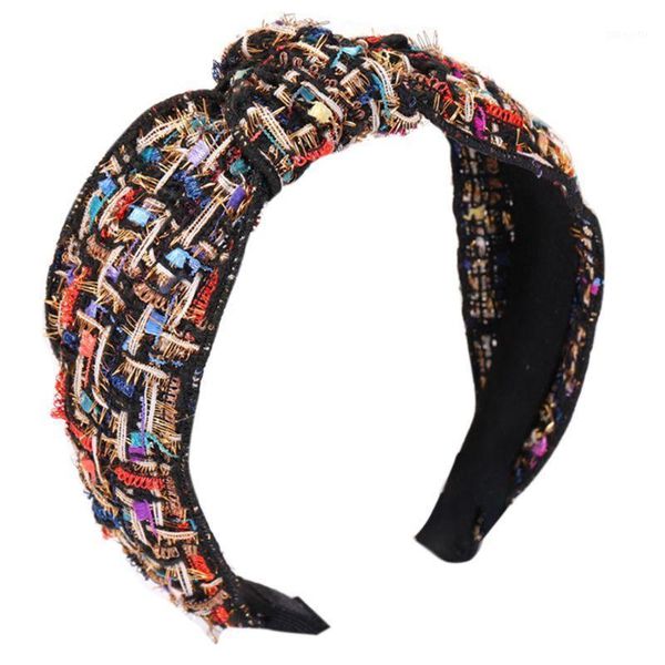 

korean womens twist knotted wide headband colorful plaid glitter tinsel vintage hair hoop autumn banquet party styling headwear accessories1