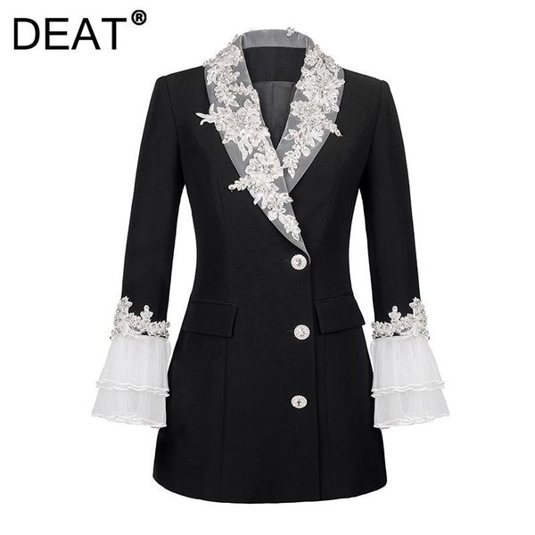 

women's suits & blazers deat woman blazer mesh diamonds single breasted slim waist notched black solid jacket casual style 2021 summer, White;black