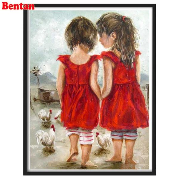 

diamond painting full square/round embroidery beads two little girls 5d diy inlay handwork mosaic decor