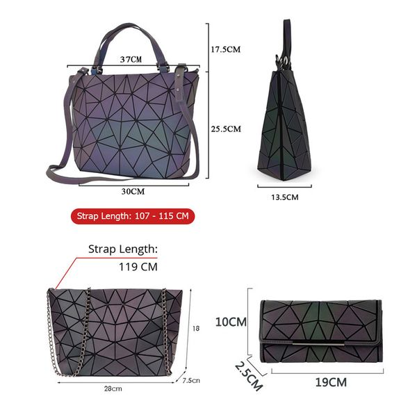 

luminous bao bag geometric for women quilted shoulder bags set folding totes sac a main femme handbags bolsa feminina 210226