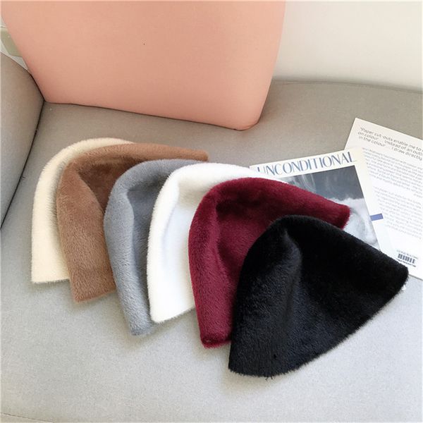 

fisherman's hat women's versatile warm mink like plush basin hat, Yellow