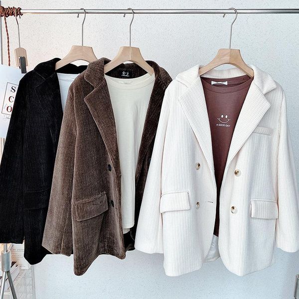 

women's suits & blazers thicken harajuku corduroy blazer women vintage warm streetwear solid pocket design coats basic korean style car, White;black