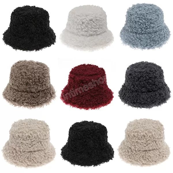 

curly lamb hair fisherman hats women man all-match japanese hat spring autumn winter keep warm plush caps fashion 7 colors bucket cap, Yellow