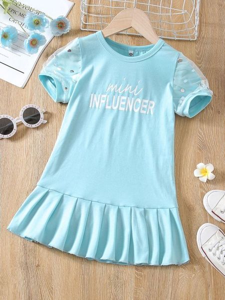 

toddler girls letter graphic contrast dobby mesh pleated dress she, Red;yellow