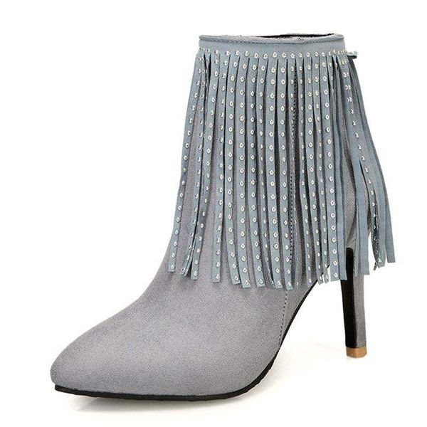 

boots fashion gray tassel women's zipper ankle autumn elastic, Black