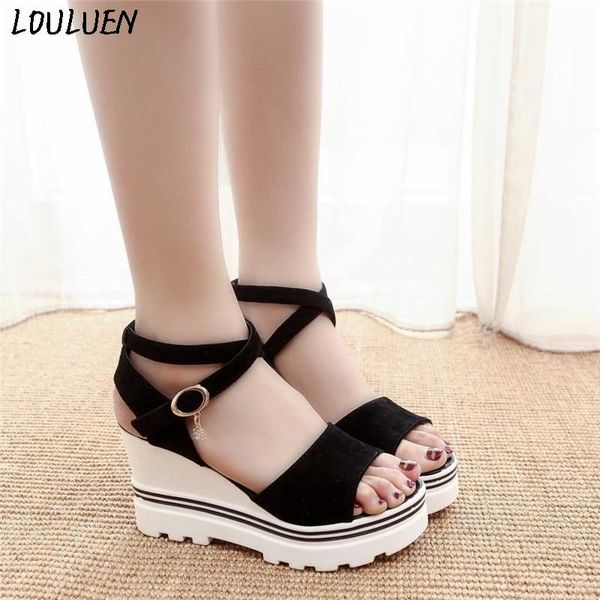 

dress shoes fashion women summer pumps platform sandals roman wedges casual peep toe sandali sandalias mujer 2021 gift plataforma, Black