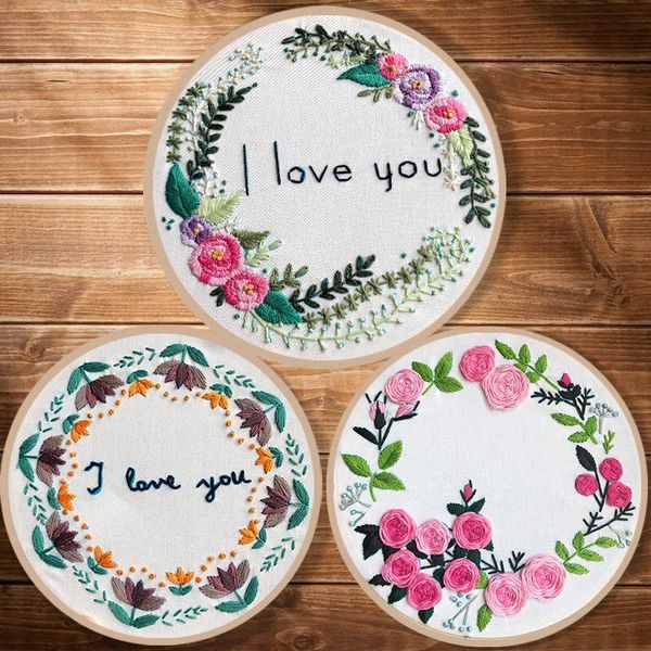 

other arts and crafts creative diy stamped embroidery starter kit flowers wreath pattern tools with embroidered hoop semi-finished product s