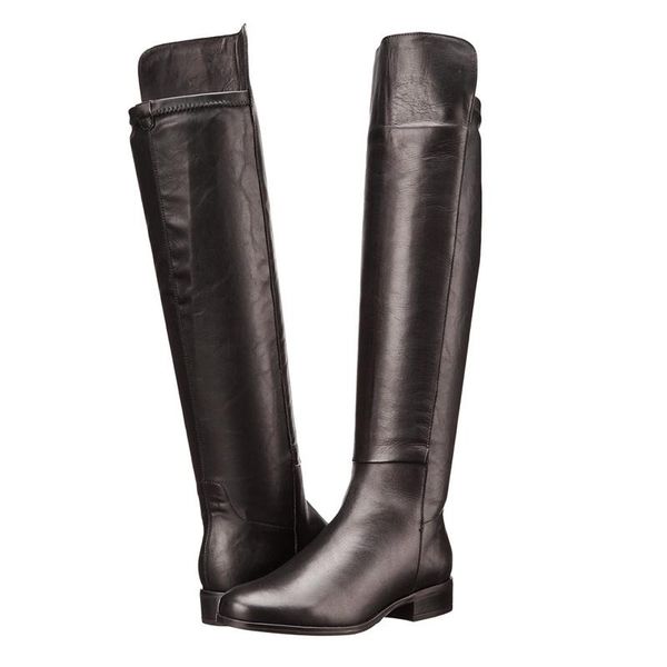 

boots knight boots, long knee high slim women's leather side zipper, Black