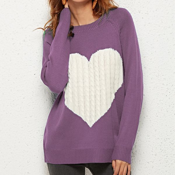 

2021 autumn and winter new style purple white love knit sweater sweater casual all-match women's clothing, White;black