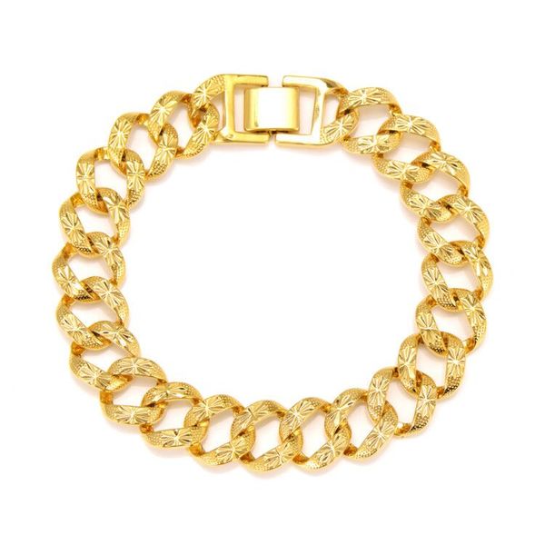 

18k yellow fine solid gold filled bracelet men's women's link wide curb chain glisten, Black