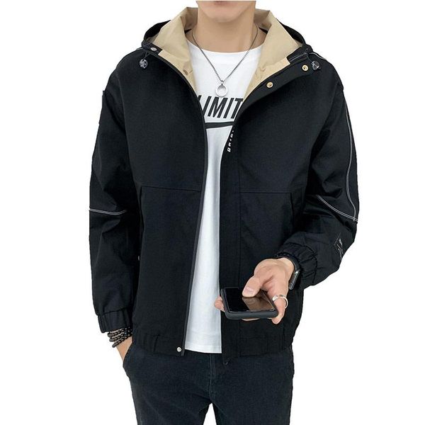 

men's jackets jacket men 2021 spring and autumn tooling hooded casual black coat stitching large size 4xl, Black;brown
