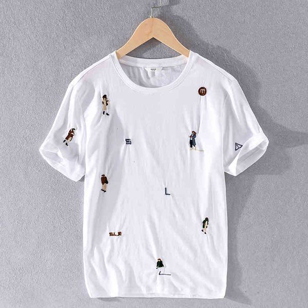 

men's t-shirts summer short-sleeved comfortable linen t shirt brand white t-shirt for men embroidery fashion tshirt mens chemise eqhd, White;black