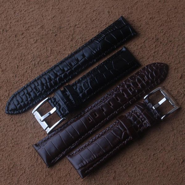 

watch bands genuine leather watchband straps 20mm 22mm black brown bracelet strap crocodile grain round with silvermetal clasps