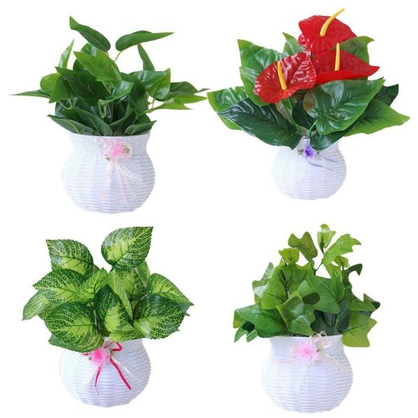 

decorative flowers & wreaths artificial plants bonsai fake green leaf red flower plant home hanging wall party holiday decoration