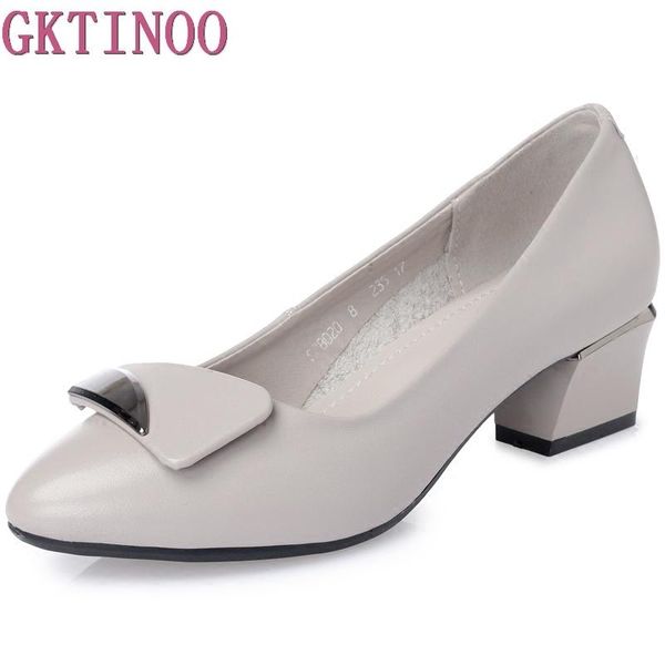 

dress shoes gktinoo 2021 women pumps square high heels genuine leather pointed toe spring and autumn elegant shallow ladies size 34-43, Black