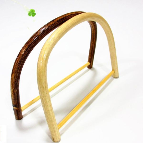 

bag parts & accessories d-type rattan half circle hand-in-hand diy bamboo root handle wooden case, Black