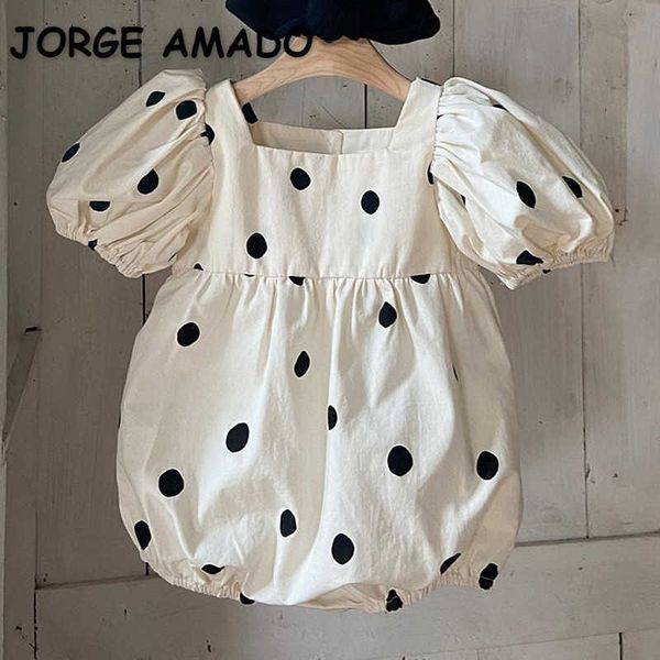 Estilo coreano verão bebê menina bodysuit preto ponto quadrado macacão nascido cute crianças roupas e1106 210610