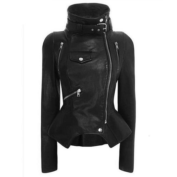 

women's leather & faux motorcycle leather jacket, pu high collar coat, da513, spring and autumn, 2021, Black