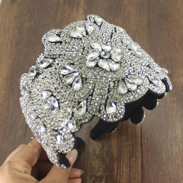 

hair clips & barrettes luxury heavy handmade bridal crown accessories clear crystal rhinestone headpiece women tiaras gorgeous baroque hairb, Golden;silver