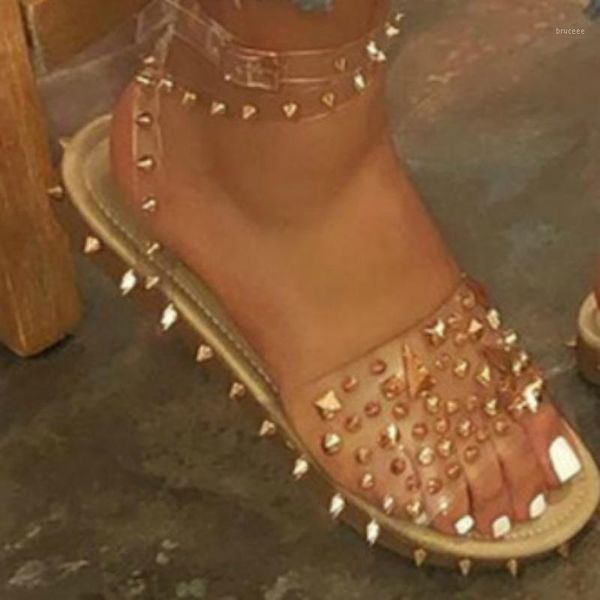 

women summer sandals flat heel rivet platform peep toe ankle buckle fashion punk beach ladies shoes zapatos de mujer1, Black