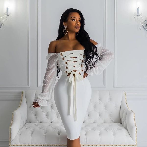 

dress long mesh sleeve rayon bandage white party dress, Black;gray