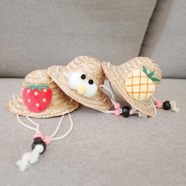 

dog apparel cute fruits sun hat pet rattan woven with adjustable chin strap decorative accessories for puppy and kittens