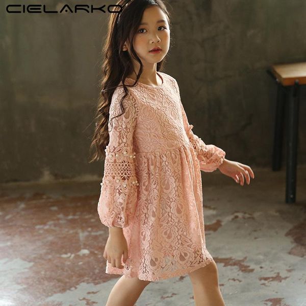 

girl's dresses cielarko long sleeve girls lace dress flower birthday party vintage princess children frock autumn clothes for 4-8 years, Red;yellow