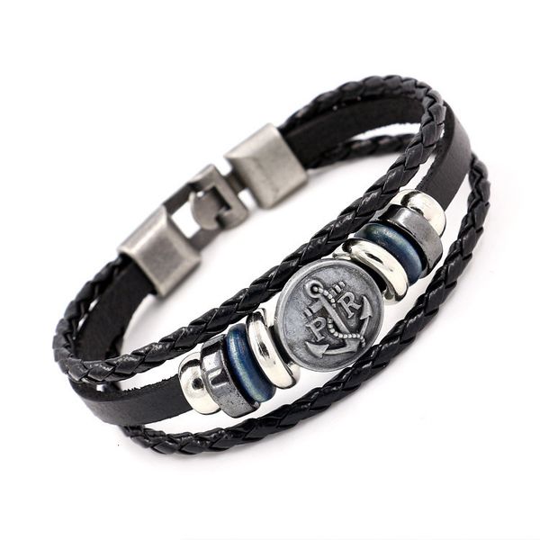 

wristbands selling pr ship anchor leather bracelet button multi-layer beaded woven hand jewelry for men and women punk wristbands beads l, Golden;silver