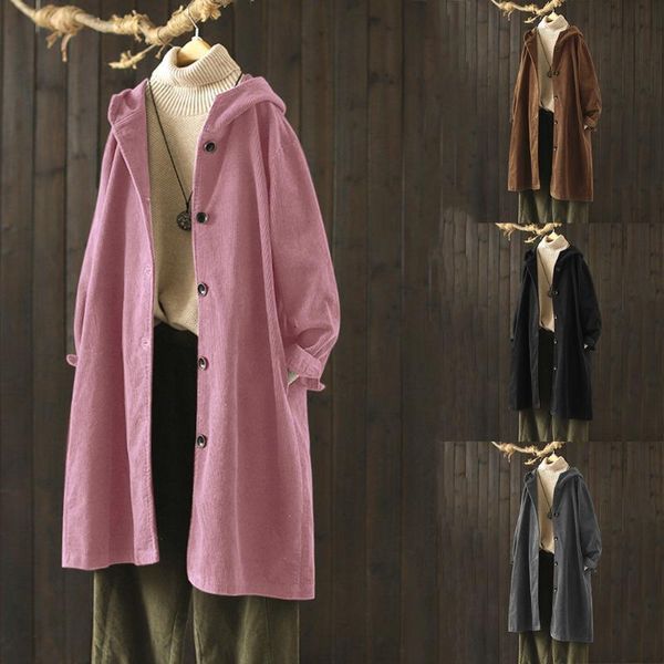 

women's trench coats selling clothes coat corduroy hooded long, Tan;black