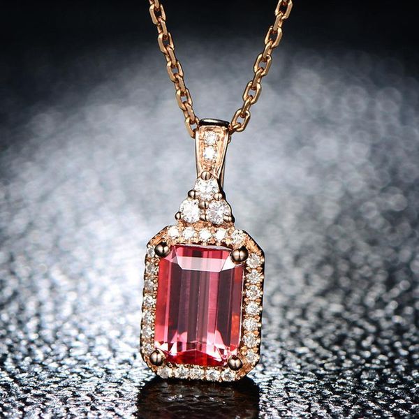 

zircon necklace natural red tourmaline pendant gold colored chains for women jewelry necklaces, Silver