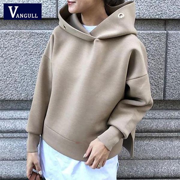 

women's hoodies & sweatshirts vangull winter thicken warm women hooded fleece casual long sleeve side split loose female outwear tracks, Black
