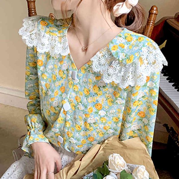 

long sleeve v-neck print chiffon blouse shirt blusa blouse women blusas mujer de moda womens and blouses d826 210426, White