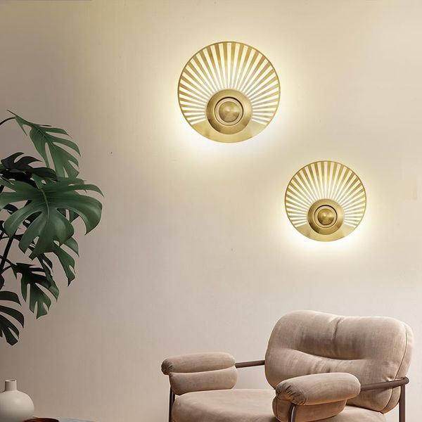 

wall lamp postmodern luxury led minimalist corridor aisle bedroom bedside round golden copper sconce light decoration fixtures