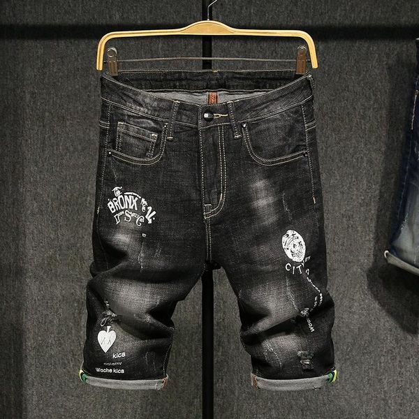 

men's shorts denim printing personality motorcycle pants fashion skinny simple cotton comfortable male casual jeans, White;black