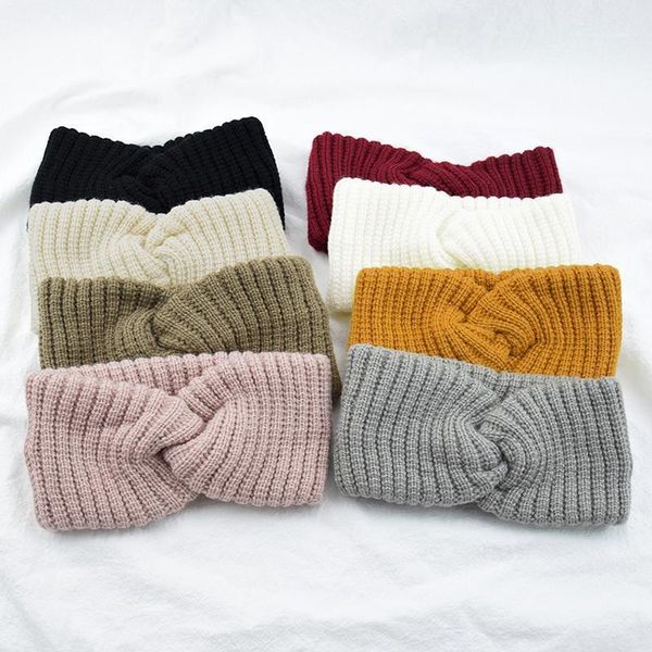 

fashion knitted cross headband crochet stripes wide side elastic hair bands solid color warmer ear head wrap accessories1