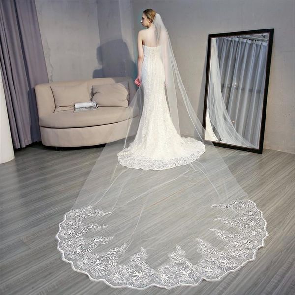 

bridal veils 5meters long veil white/ivory wedding applique sequine beaded with comb cathedral one-layer 1.5meter width, Black