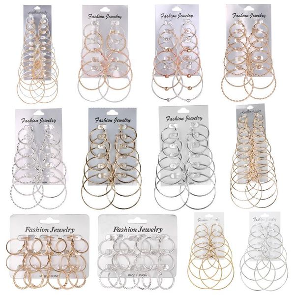 

hoop & huggie 6/9/12pairs set punk earrings big circle jewelry for women girls steampunk ear clip earring ring, Golden;silver