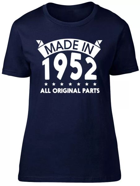 

made in 1952, all original parts birthday womens ladies short sleeve t-shirt, White;black